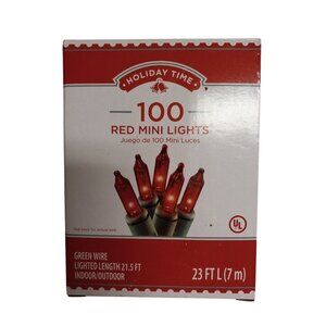 Holiday Time Red Christmas Lights 100 Miniature String Mini Green Wire NEW